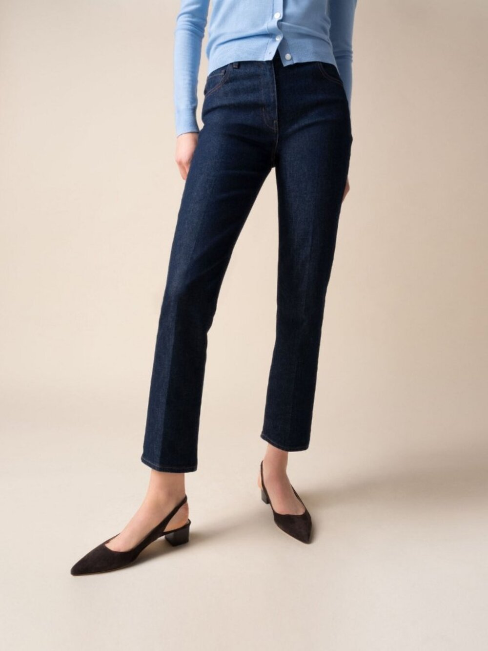 NWOT THEORY 'Treeca' Straight Leg Ankle Mid Rise Denim Dark Blue Jeans 26